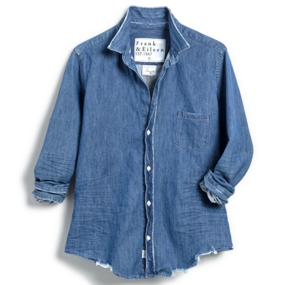 Frank & Eileen Tops - Frank & Eileen Barry Tailored Button-Up Shirt Chambray Stonewashed Indigo Blue